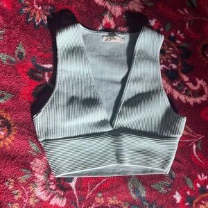 Stylish Green Ribbed Women's Top